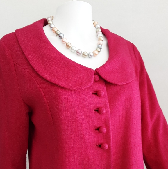 VTG FUCHSIA SILK LINEN BLEND PETER PAN COLLAR SUIT SZ 10 - Picture 2 of 13